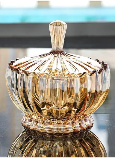 Modern Style Glass Jar with Lid, Multi-Use Wide Mouth Storage Candy Container DM608J (D15 x H17)cm - Transparent Orange