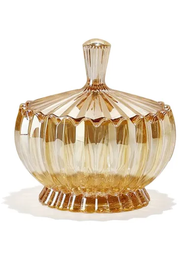 Modern Style Glass Jar with Lid, Multi-Use Wide Mouth Storage Candy Container DM608J (D15 x H17)cm - Transparent Orange
