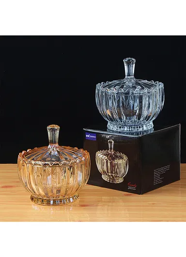 Modern Style Glass Jar with Lid, Multi-Use Wide Mouth Storage Candy Container DM608J (D15 x H17)cm - Transparent Orange