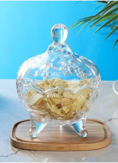Modern Style Glass Jar with Lid, Multi-Use Wide Mouth Storage Candy Container TG001-1 (D14 x H19)cm - Transparent