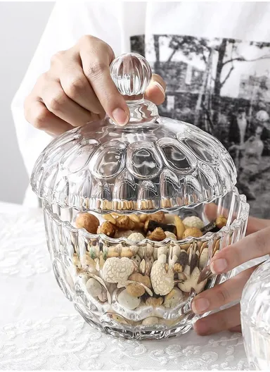 Modern Style Glass Jar with Lid, Multi-Use Mini Storage Candy Container TG006 (D14 x H17.5)cm - Transparent
