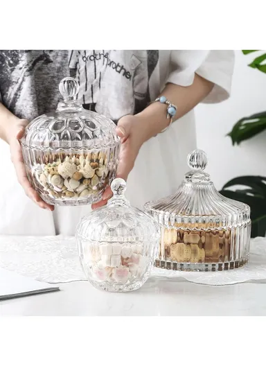 Modern Style Glass Jar with Lid, Multi-Use Mini Storage Candy Container TG006 (D14 x H17.5)cm - Transparent
