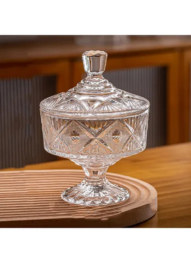Modern Style Glass Jar with Lid, Multi-Use Mini Storage Candy Container TG012 (D12 x H17)cm - Transparent