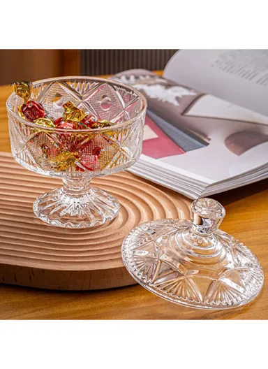 Modern Style Glass Jar with Lid, Multi-Use Mini Storage Candy Container TG012 (D12 x H17)cm - Transparent