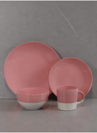 16 pieces Stoneware Dinnerware Sets for 4, Reactive Ceramic Plates and Bowls Set, Highly Chip, Dishwasher &amp; Microwave Safe Durable Everyday Dining Set - Pink