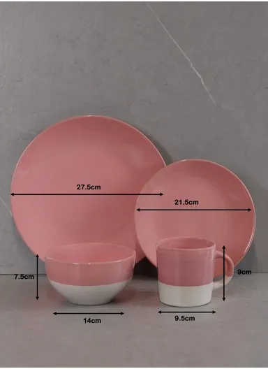 16 pieces Stoneware Dinnerware Sets for 4, Reactive Ceramic Plates and Bowls Set, Highly Chip, Dishwasher &amp; Microwave Safe Durable Everyday Dining Set - Pink