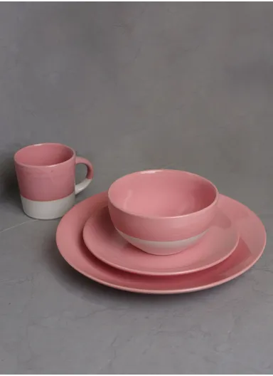 16 pieces Stoneware Dinnerware Sets for 4, Reactive Ceramic Plates and Bowls Set, Highly Chip, Dishwasher &amp; Microwave Safe Durable Everyday Dining Set - Pink