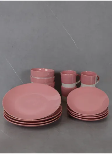 16 pieces Stoneware Dinnerware Sets for 4, Reactive Ceramic Plates and Bowls Set, Highly Chip, Dishwasher &amp; Microwave Safe Durable Everyday Dining Set - Pink