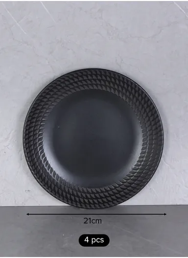 16 pieces Stoneware Dinnerware Set, Dishwasher &amp; Microwave Safe Durable Everyday Dining Set WXY16-19 - Black