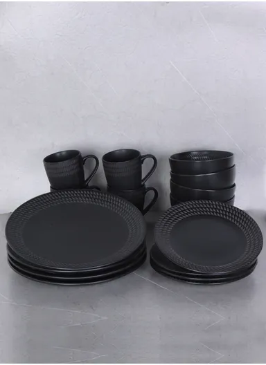 16 pieces Stoneware Dinnerware Set, Dishwasher &amp; Microwave Safe Durable Everyday Dining Set WXY16-19 - Black