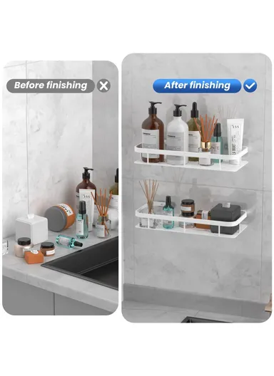 Bathroom Aluminum Shelf Shower No Drill Wall Mounted Organizer Rectangular Storage Rack (L30.5xW13xh5.5)cm - Black &amp; Gold