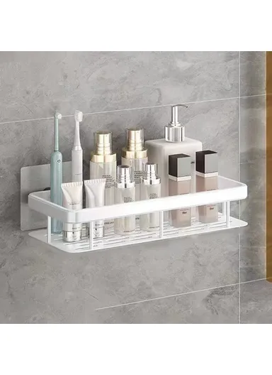 Bathroom Aluminum Shelf Shower No Drill Wall Mounted Organizer Rectangular Storage Rack (L30.5xW13xH5.5) - White