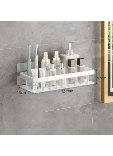 Bathroom Aluminum Shelf Shower No Drill Wall Mounted Organizer Rectangular Storage Rack (L30.5xW13xH5.5) - White