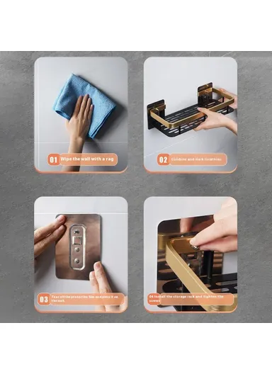 Bathroom Aluminum Shelf Shower No Drill Wall Mounted Organizer Rectangular Storage Rack (L30.5xW13xh5.5) - Grey