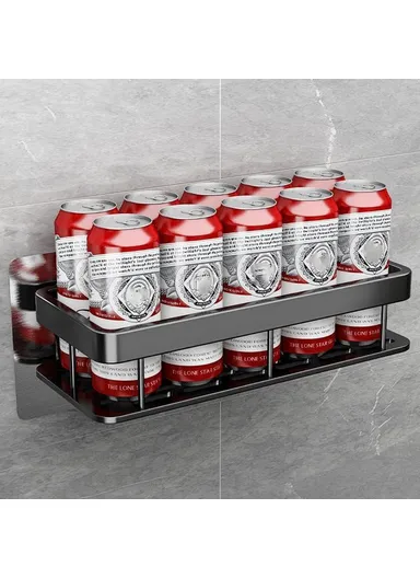 Bathroom Aluminum Shelf Shower No Drill Wall Mounted Organizer Rectangular Storage Rack (L30.5xW13xh5.5) - Grey