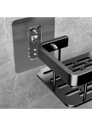 Bathroom Aluminum Shelf Shower No Drill Wall Mounted Organizer Rectangular Storage Rack (L30.5xW13xh5.5) - Grey