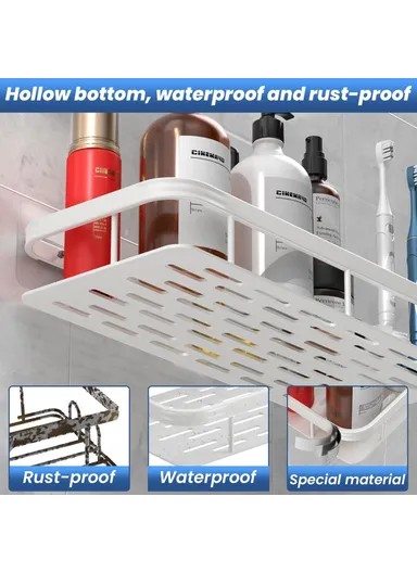 Bathroom Aluminum Shelf Shower No Drill Wall Mounted Organizer Rectangular Storage Rack (L30.5xW13xh5.5) - Grey