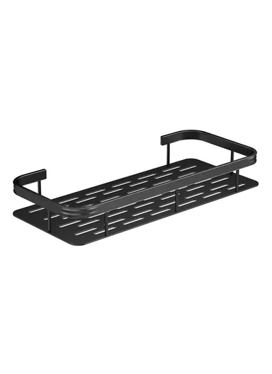 Bathroom Aluminum Shelf Shower No Drill Wall Mounted Organizer Rectangular Storage Rack - Black