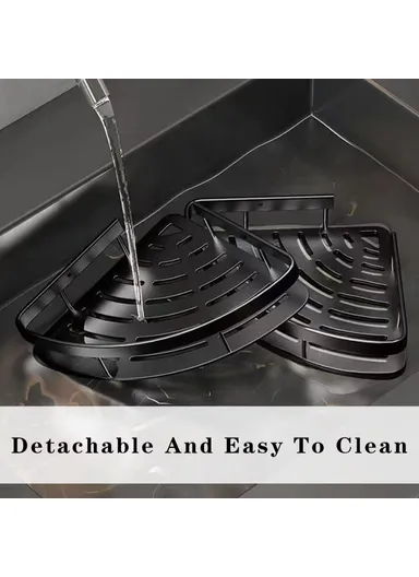 Space Aluminum Bathroom Corner Shelf Adhesive Wall Mount Shower Shampoo Triangular Storage Rack - Black