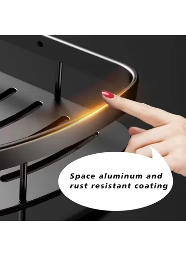Space Aluminum Bathroom Corner Shelf Adhesive Wall Mount Shower Shampoo Triangular Storage Rack - Black