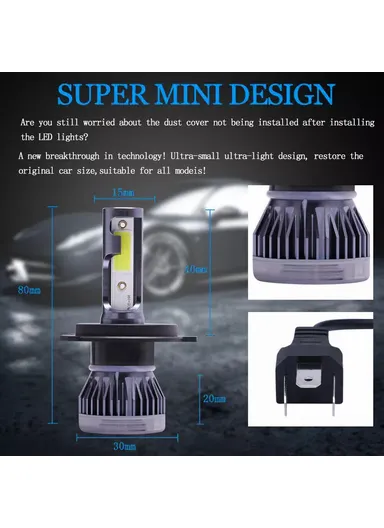2-Pcs H4 LED Headlight 360 Degree Illumination 120W 6000K High Low Beam Car Fog Lamp