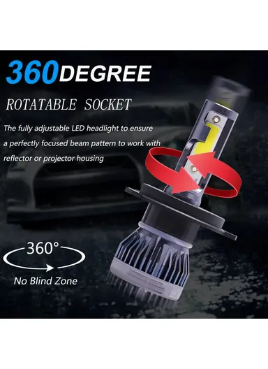 2-Pcs H4 LED Headlight 360 Degree Illumination 120W 6000K High Low Beam Car Fog Lamp