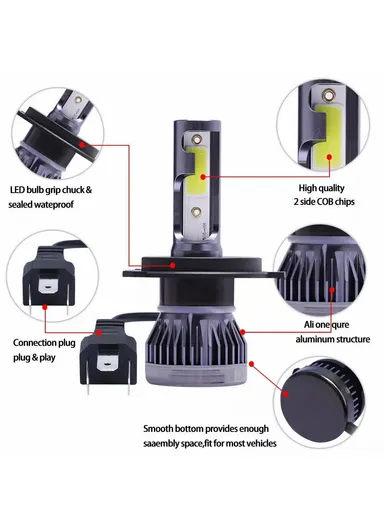 2-Pcs H4 LED Headlight 360 Degree Illumination 120W 6000K High Low Beam Car Fog Lamp