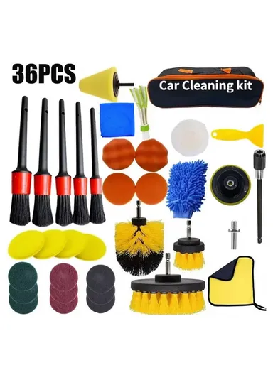 36-Pcs Drill Brush Set Car Washing Brush for Auto Interior Exterior Cleaning Air Vent Brush Detailing Gloves Kit