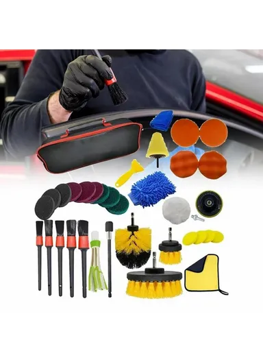 36-Pcs Drill Brush Set Car Washing Brush for Auto Interior Exterior Cleaning Air Vent Brush Detailing Gloves Kit
