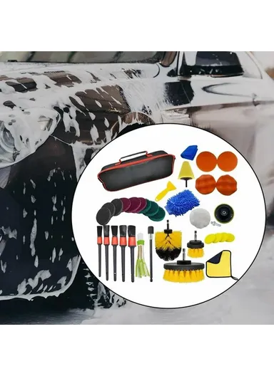 36-Pcs Drill Brush Set Car Washing Brush for Auto Interior Exterior Cleaning Air Vent Brush Detailing Gloves Kit
