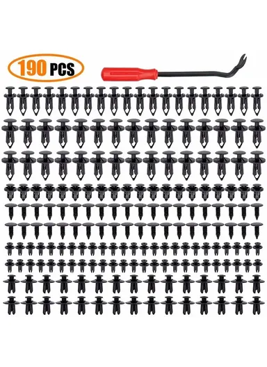 190-Pcs Automotive Fasteners Kit 6 Sizes Rivet Clips With 6 Inch Pry Tool Bumper Fender Retainer