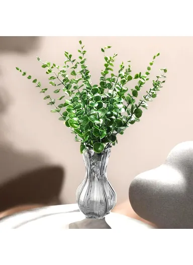 10-Pcs Artificial Eucalyptus Stems Plastic Faux Plant Home Office Wedding Party Decor - Blackish Green