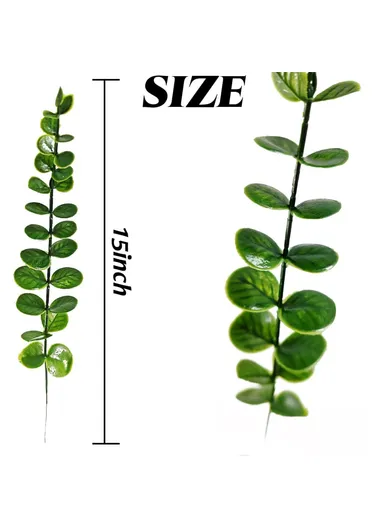 10-Pcs Artificial Eucalyptus Stems Plastic Faux Plant Home Office Wedding Party Decor - Blackish Green