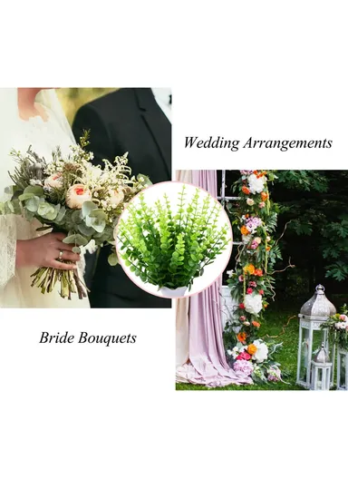 10-Pcs Artificial Eucalyptus Stems Plastic Faux Plant Home Office Wedding Party Decor - Green