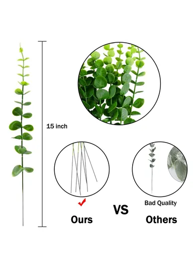 10-Pcs Artificial Eucalyptus Stems Plastic Faux Plant Home Office Wedding Party Decor - Green