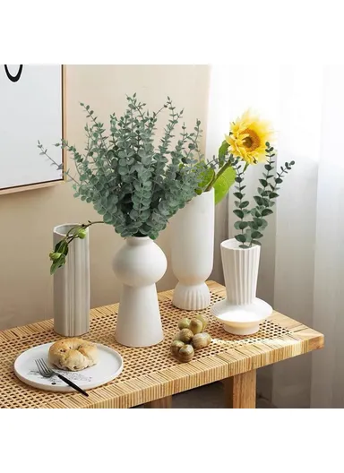 10-Pcs Artificial Eucalyptus Stems Plastic Faux Plant Home Office Wedding Party Decor - Blackish Green &amp; White Powder