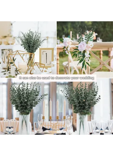 10-Pcs Artificial Eucalyptus Stems Plastic Faux Plant Home Office Wedding Party Decor - Blackish Green &amp; White Powder