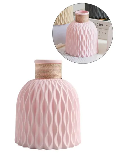 Water Ripple Design PP Vase Artificial Flower Container Home Office Decoration - Pink