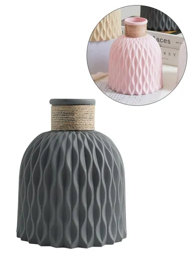 Water Ripple Design PP Vase Artificial Flower Container Home Office Decoration - Grey