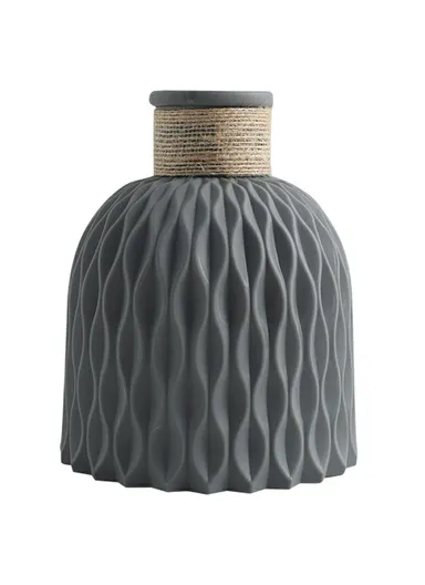 Water Ripple Design PP Vase Artificial Flower Container Home Office Decoration - Grey