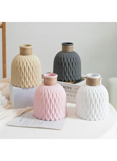 Water Ripple Design PP Vase Artificial Flower Container Home Office Decoration - Grey