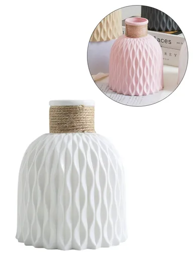 Water Ripple Design PP Vase Artificial Flower Container Home Office Decoration - White