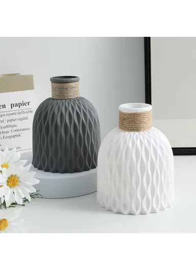 Water Ripple Design PP Vase Artificial Flower Container Home Office Decoration - White