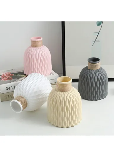 Water Ripple Design PP Vase Artificial Flower Container Home Office Decoration - White