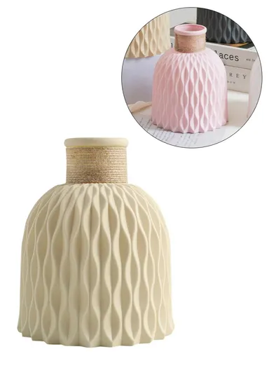 Water Ripple Design PP Vase Artificial Flower Container Home Office Decoration - Beige