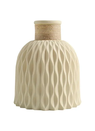 Water Ripple Design PP Vase Artificial Flower Container Home Office Decoration - Beige