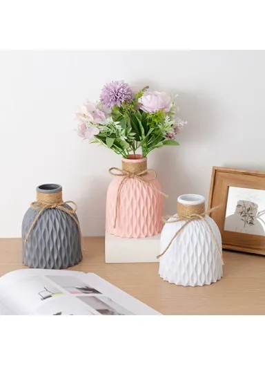 Water Ripple Design PP Vase Artificial Flower Container Home Office Decoration - Beige