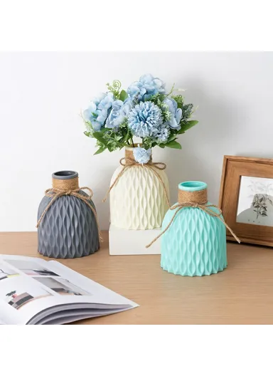 Water Ripple Design PP Vase Artificial Flower Container Home Office Decoration - Beige