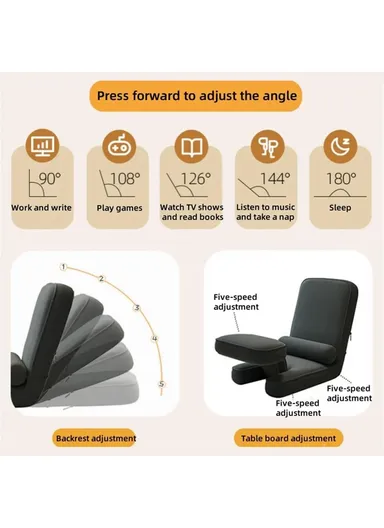 Adjustable Floor Chair, Multi-Use Tatami Sofa Lounger Backrest Seat (L158 x W48)cm - Grey