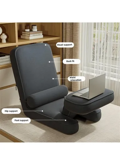 Adjustable Floor Chair, Multi-Use Tatami Sofa Lounger Backrest Seat (L158 x W48)cm - Grey
